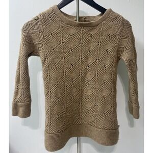 J.Crew Henley Sweater Womens S Tan Excellent Diamond Cable Knit Wool Blend